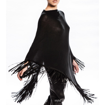 15PKCSP1A knit silk cashmere fringe poncho